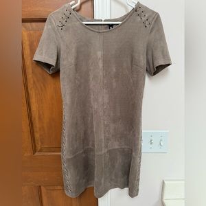 Womens Design Lab by Lord & Taylor Short Sleeve Brown Faux Suede Dress XS